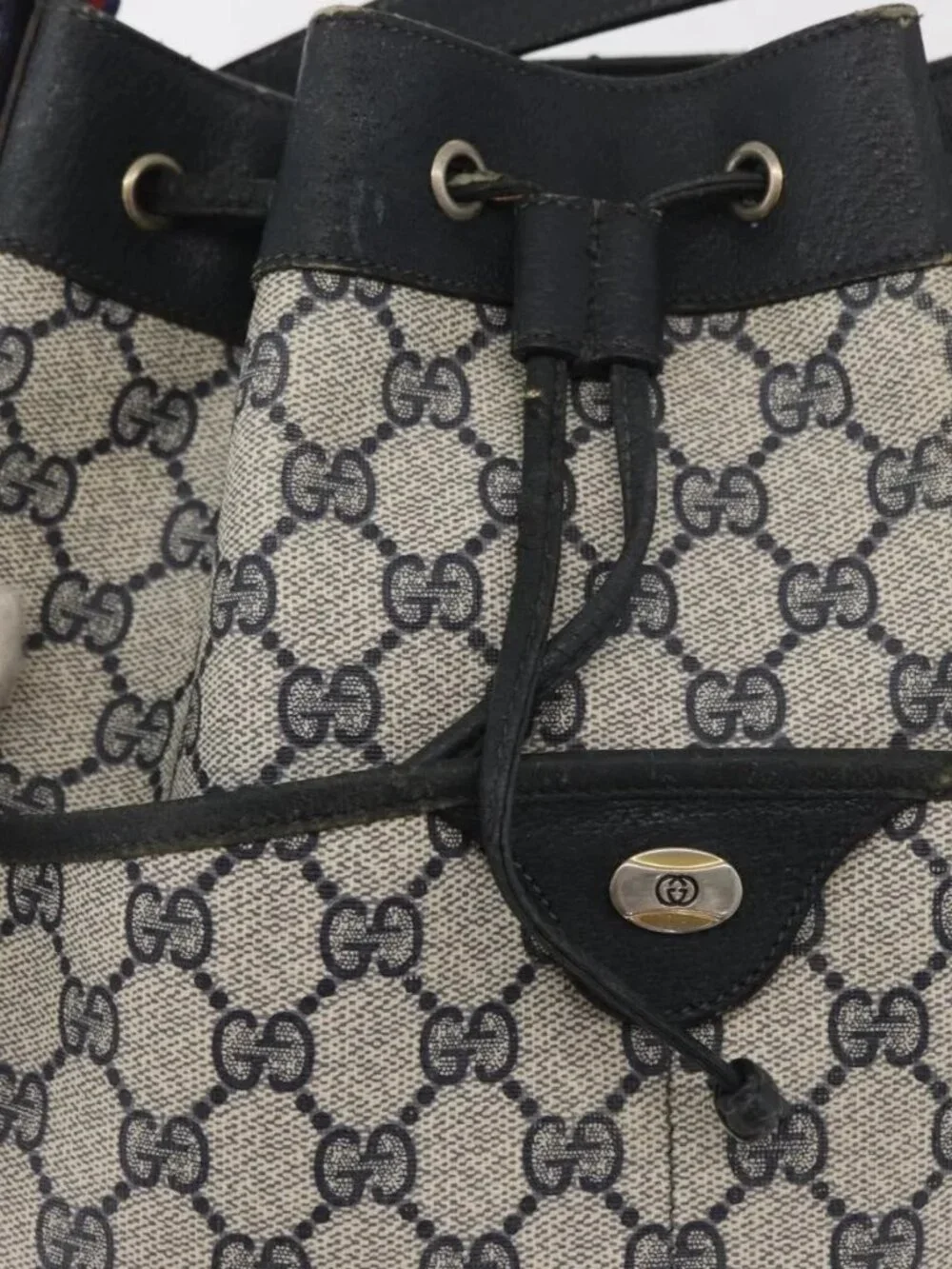 GUCCI GG Supreme Web Sherry Line Purse Bag PVC Navy Gold 41 02 033 Auth